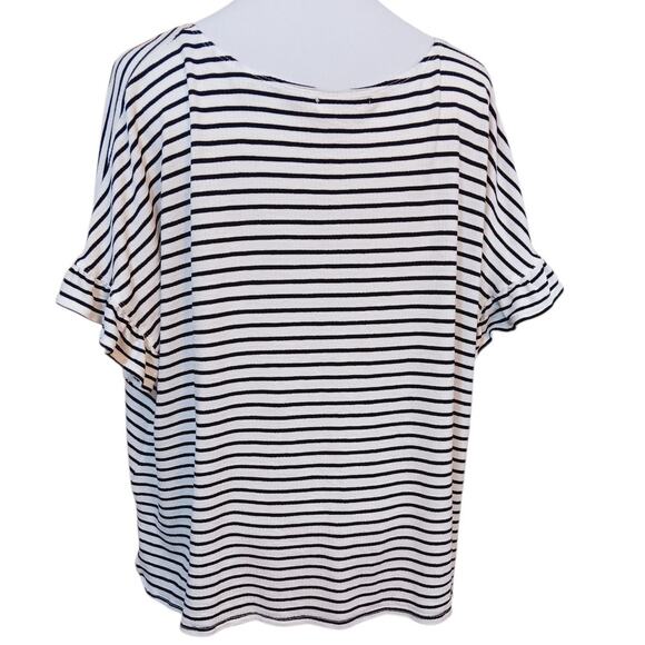 MAX STUDIO Top Blouse Plus 2X Classic Black White Stripes Short Sleeves Comfort‎ - Picture 10 of 10